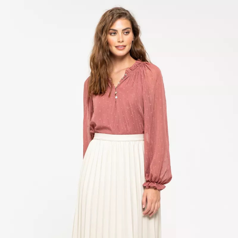 August Sky Women's Multi Color Lurex Woven Top | Target