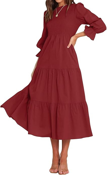 BTFBM Women Casual Long Sleeve Crew Neck Fall Dress Bohemian Relaxed Fit Floral Flowy Maxi Dresse... | Amazon (US)