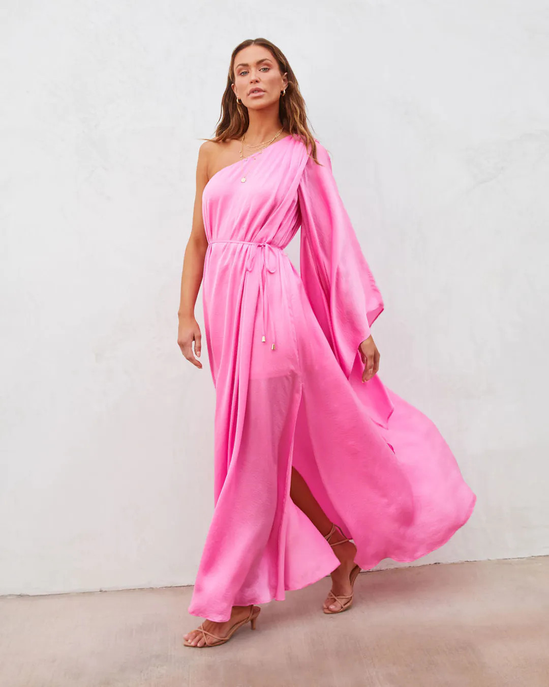Know Your Worth Satin One Shoulder Maxi Dress - Pink | VICI