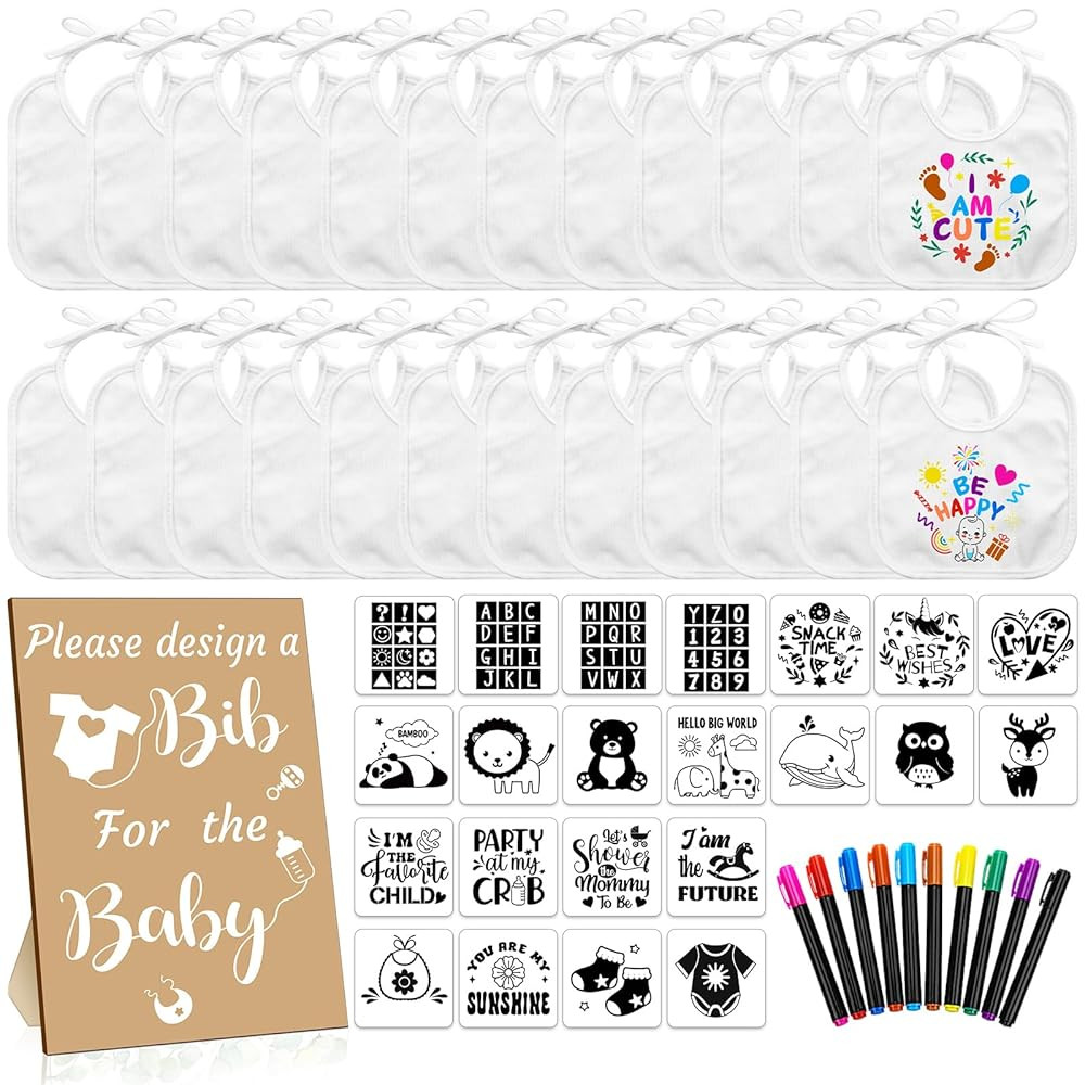 Newwiee 55 Pcs White Bibs for Baby Decorating Design a Bib Decorate Plain newborns Bibs Wooden Si... | Amazon (US)