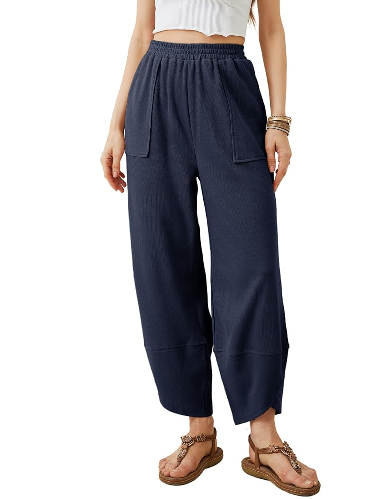 Xiaoxuemeng Womens Baggy Wide Leg Pants Casual Elastic Waisted Palazzo Harem Pants with Pockets | Amazon (US)