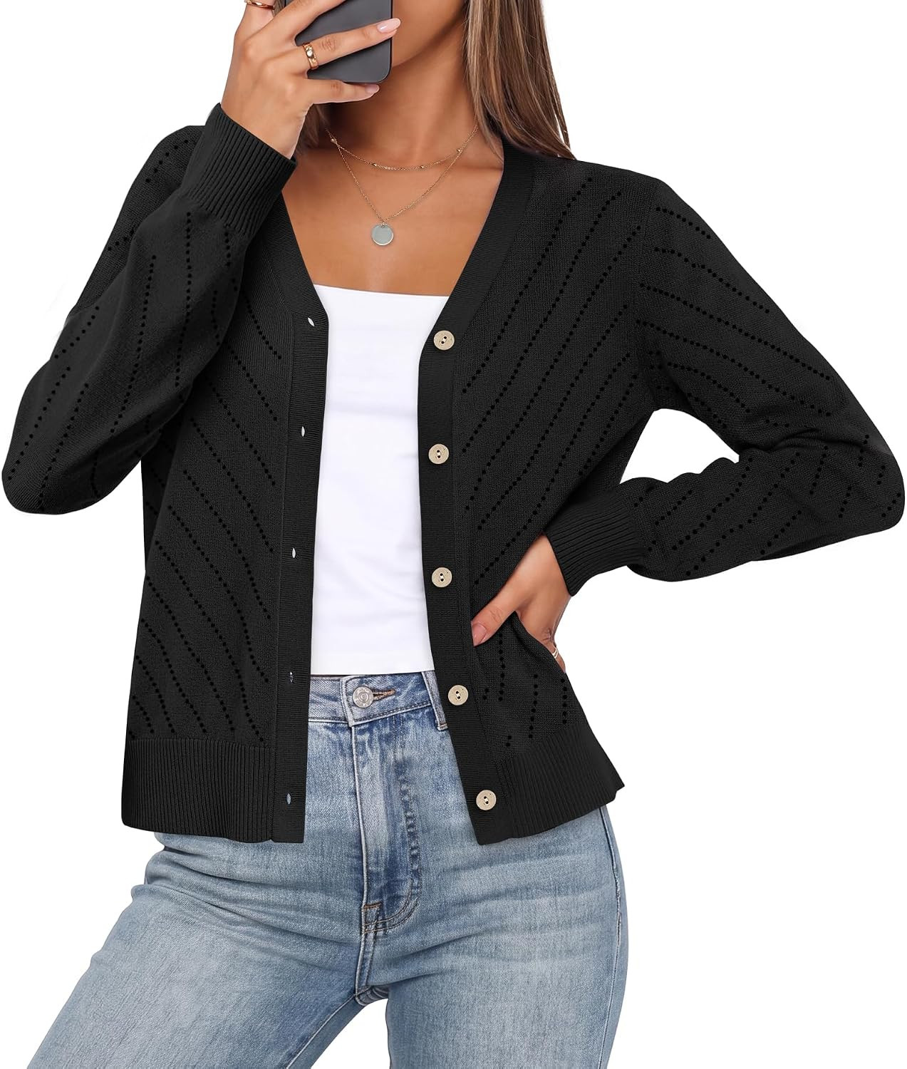 WIHOLL Cardigan Sweaters for Women Lightweight Long Sleeve V Neck Top Shrug | Amazon (US)