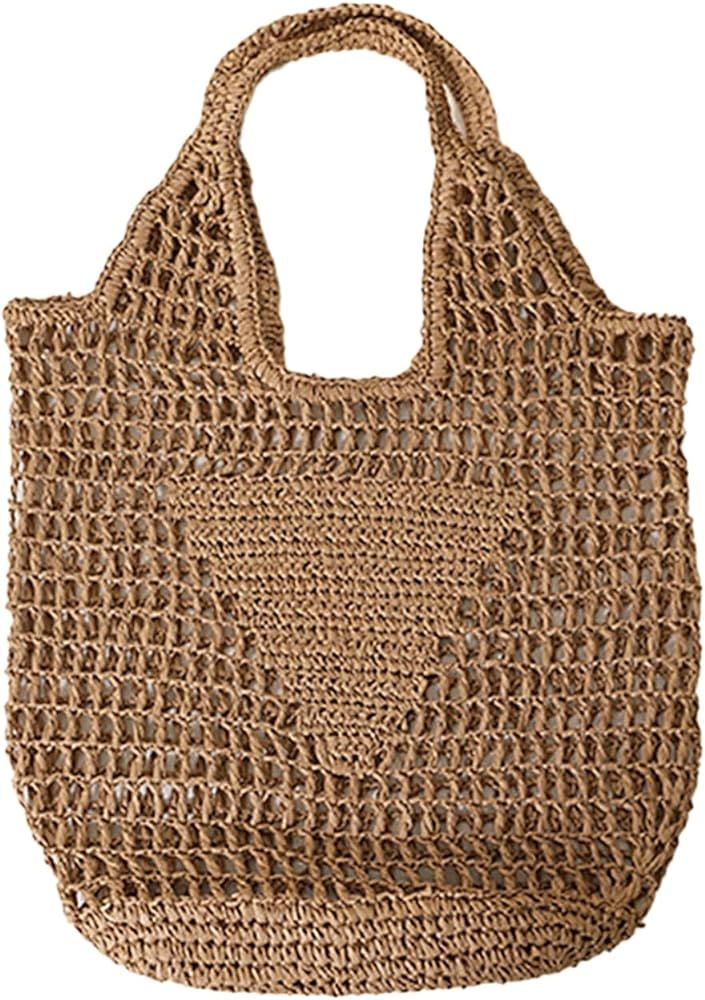 Beach Bags for Women Straw Woven Handbag Raffia Hobo Beach Tote Mesh Woven Crochet Summer Vacatio... | Amazon (US)