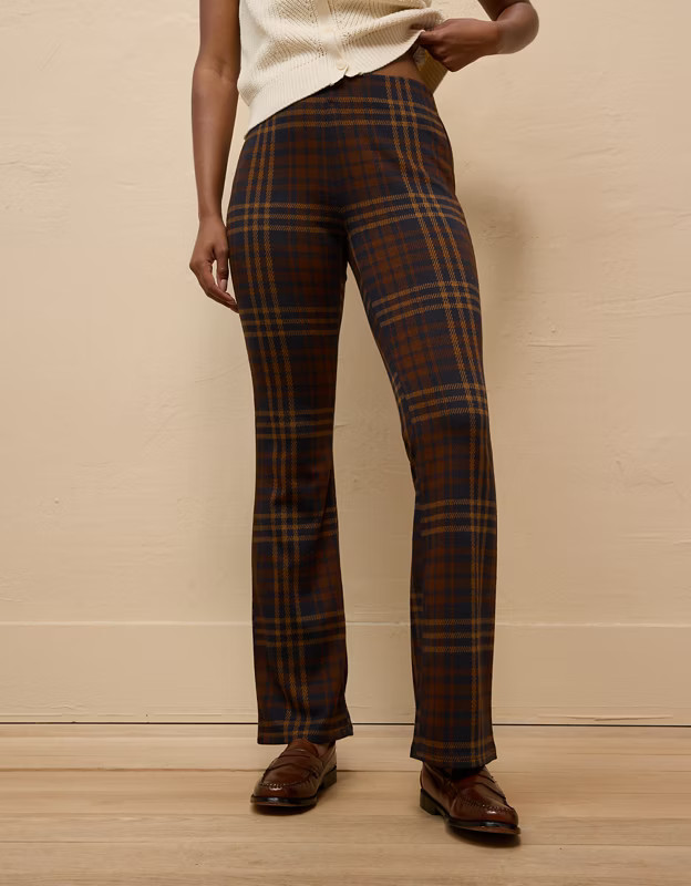 AE It Knit Pull-On High-Waisted Kick Boot Plaid Pant | American Eagle Outfitters (US & CA)