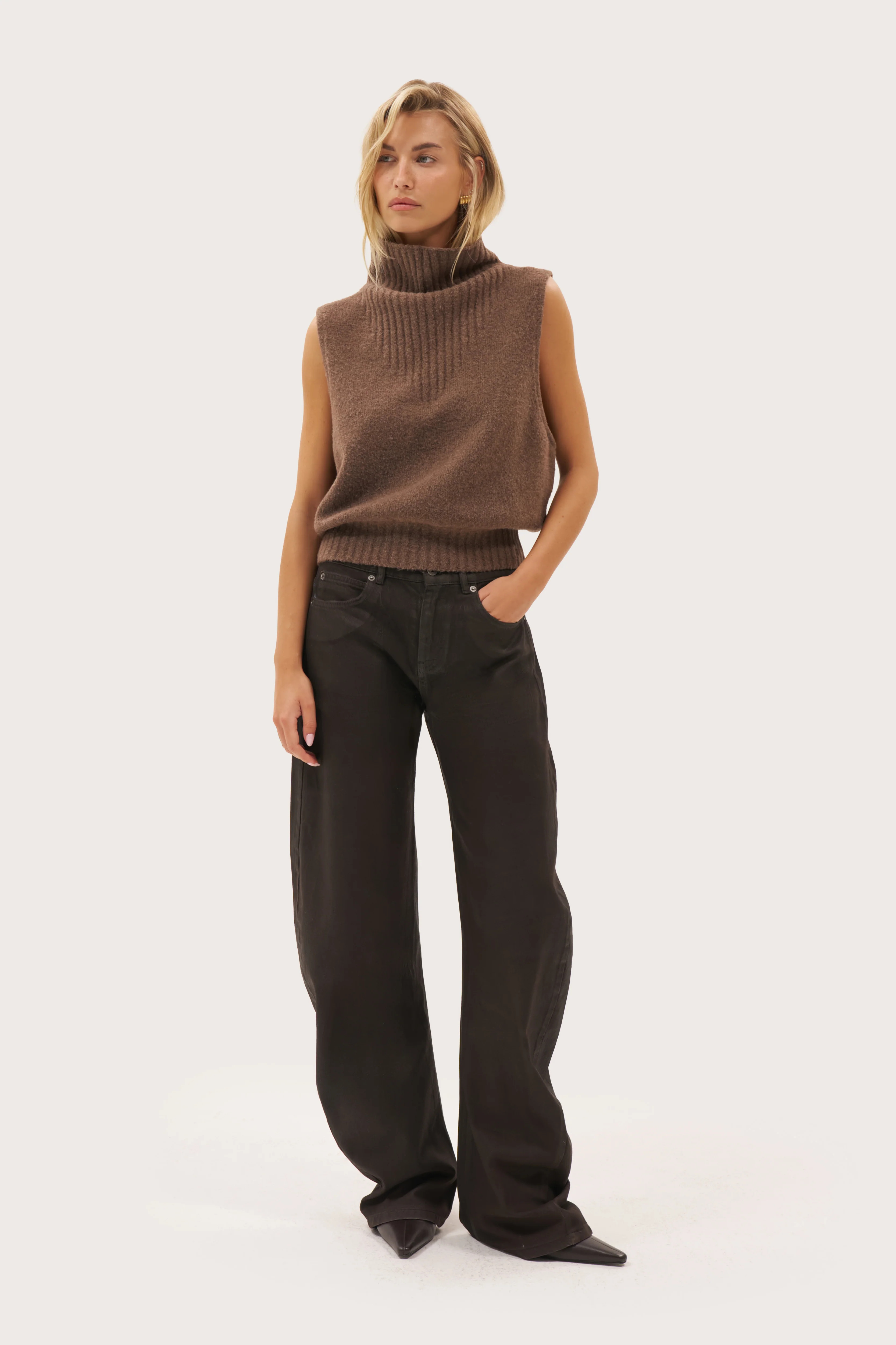 Maebe Cowl Textured Knit Top - Brown | Maebe UK