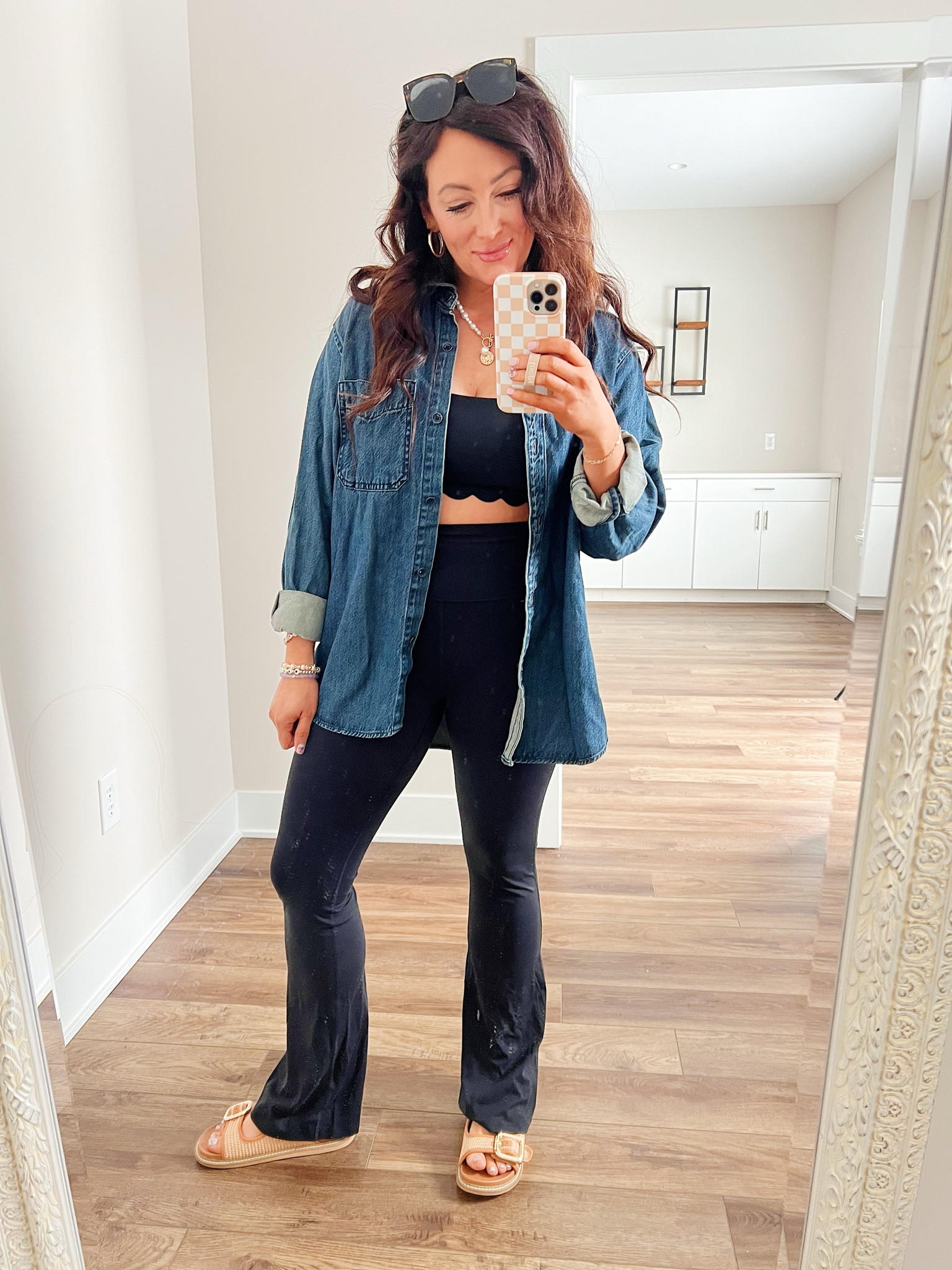 🎯 TARGET TUESDAY 🎯
• large denim shirt - sized up to wear with leggings 
• medium bra
• medium leggings 
• sandals true to size 

#LTKStyleTip #LTKFindsUnder50 #LTKSeasonal