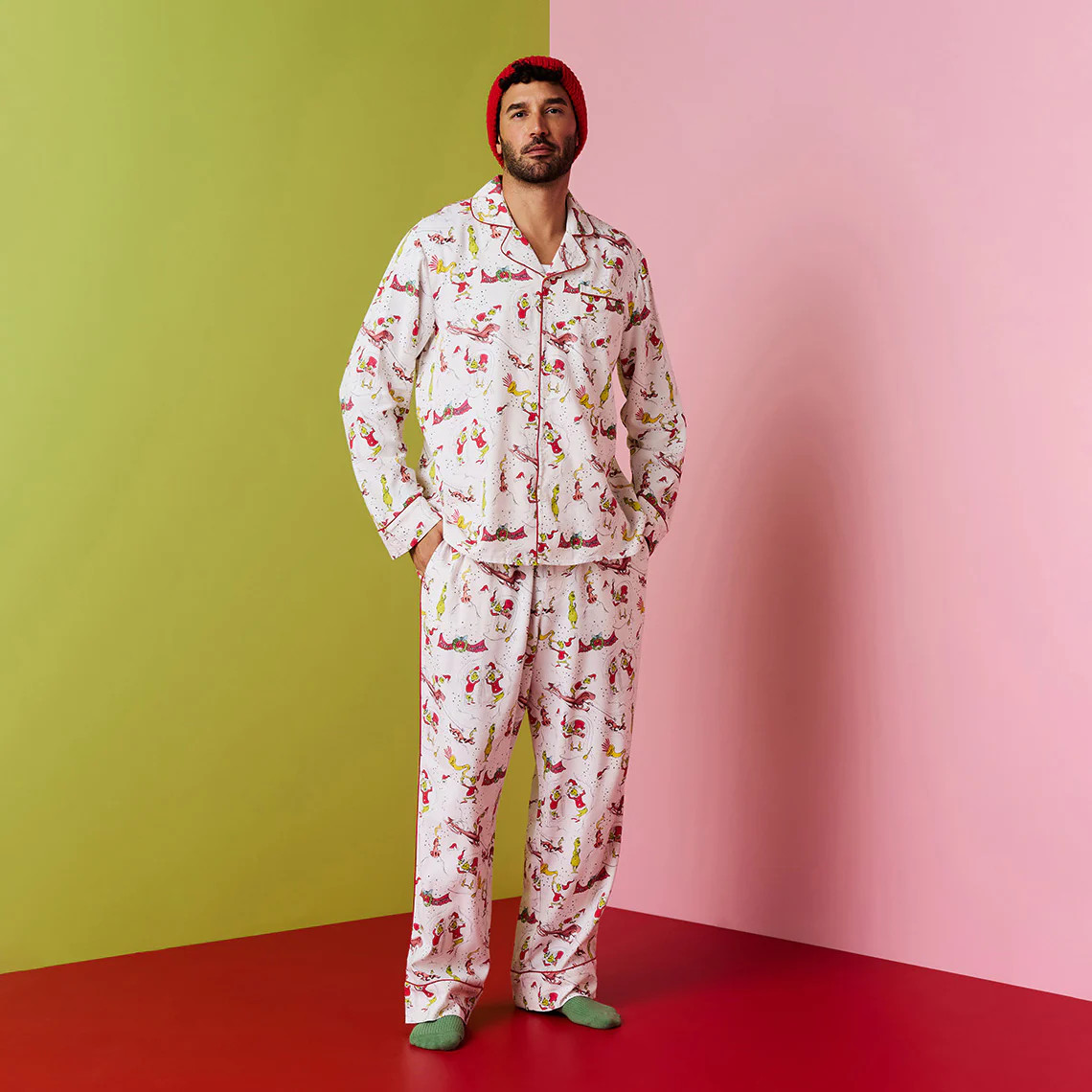 White Long Sleeve Luxe Men's Pajamas | Dr. Seuss Mount Crumpit | Posh Peanut