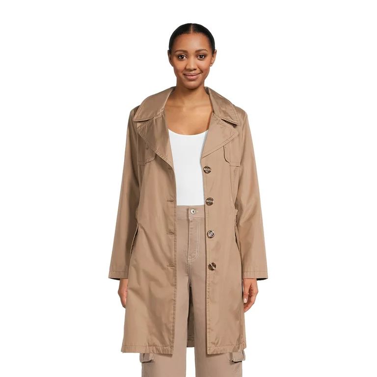 Urban Republic Women's Poly-Techno Hooded Trench Coat, Sizes S-XL | Walmart (US)