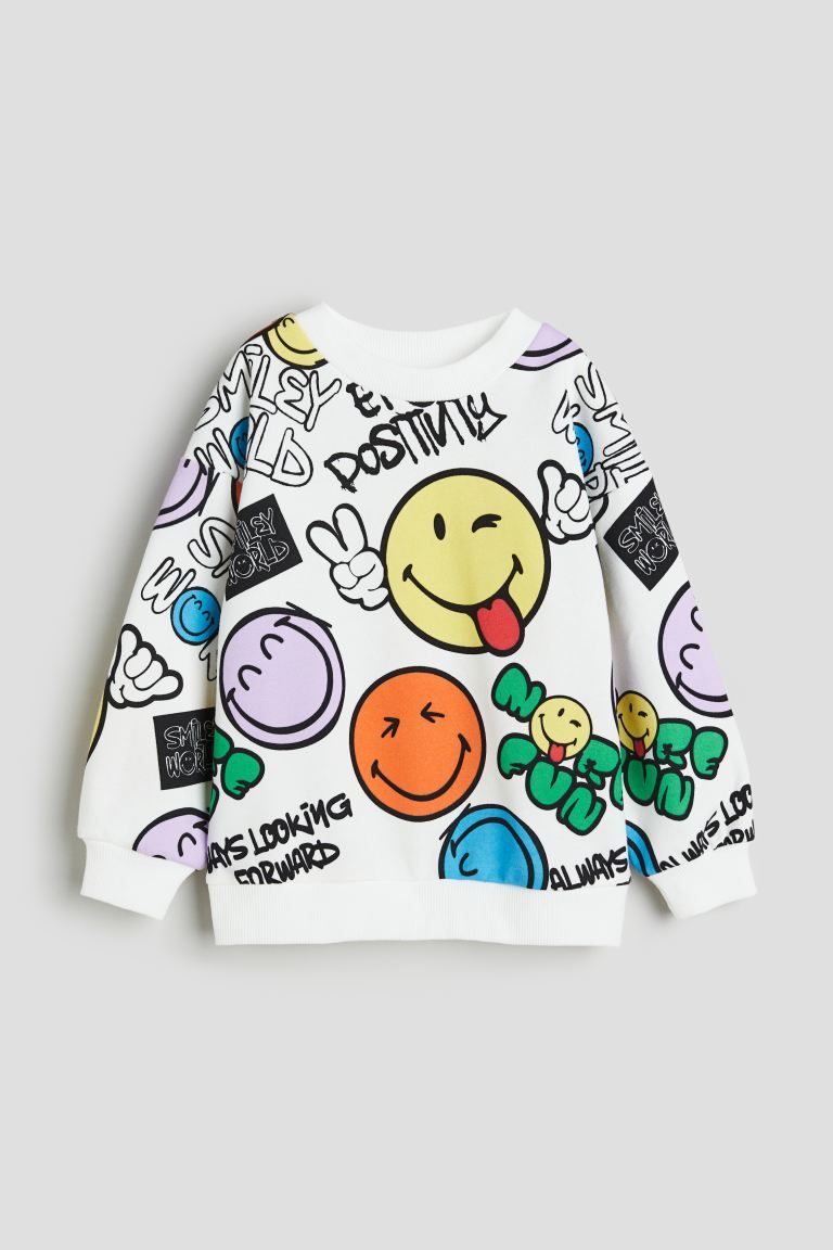 Oversized Printed Sweatshirt - White/SmileyWorld® - Kids | H&M US | H&M (US + CA)