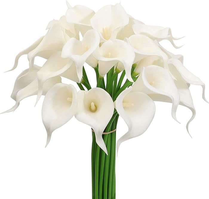 30Pack Real Touch PU Latex Artificial Calla Lily Flowers for Wedding Party and Home Decor-White | Amazon (US)