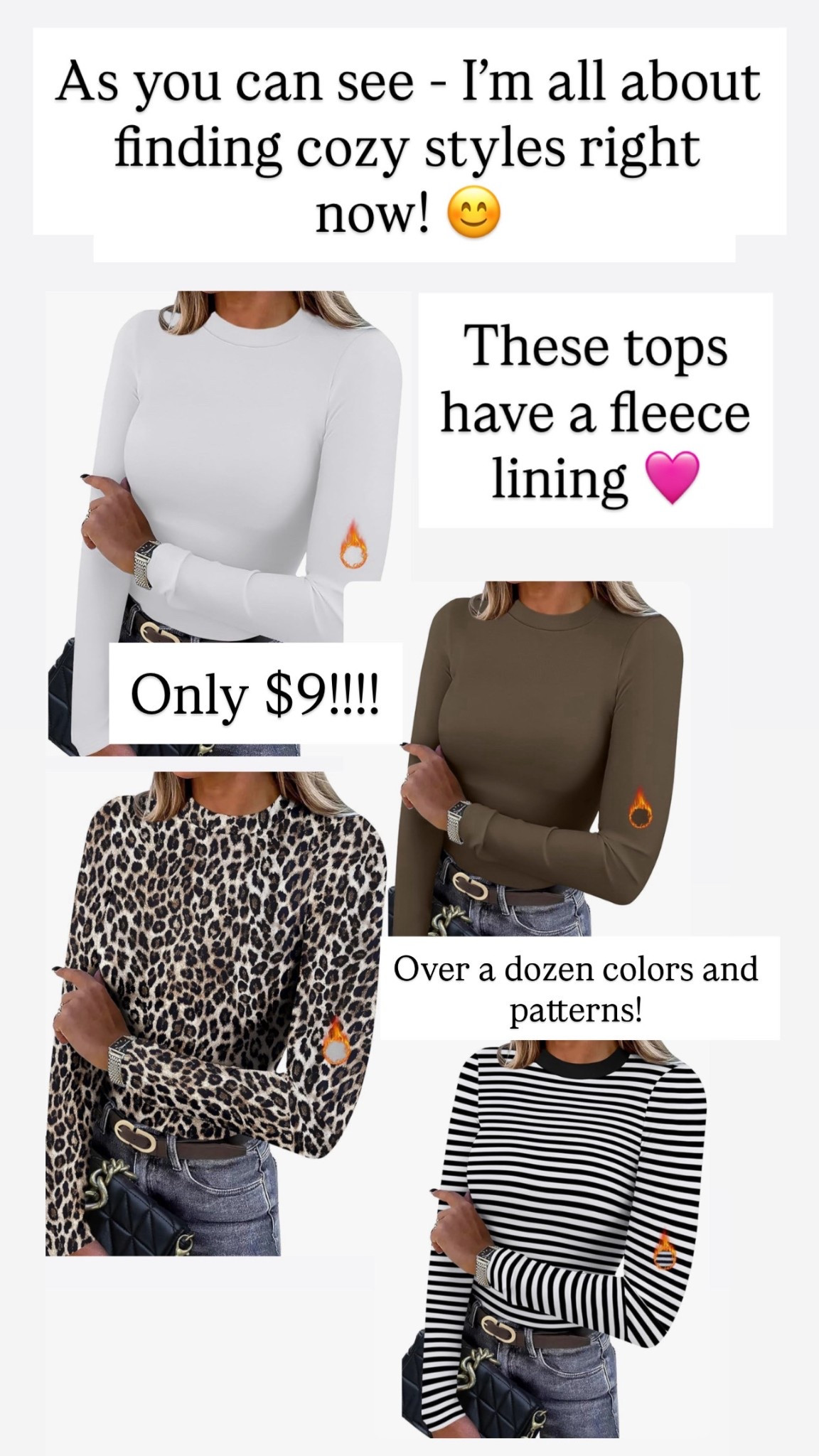 I’m obsessed with these tops. These fleece line tops are so comfortable for anything! Only nine dollars right now.

#LTKootd #LTKFindsUnder50