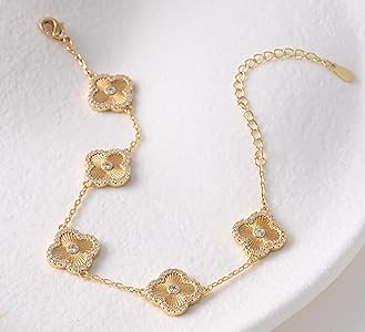 Billet-doux 14k Gold Plated Clovers Bracelet with Sparkling Cubic Zirconia Stones, Dazzling Four ... | Amazon (US)
