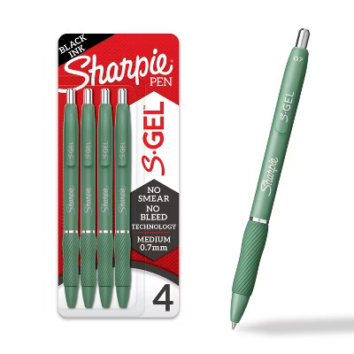 Sharpie 4pk S-Gel Pens Black Ink 0.7mm Medium Tip Green Barrel: Art Stationery & Office Supplies, 4 Count | Target