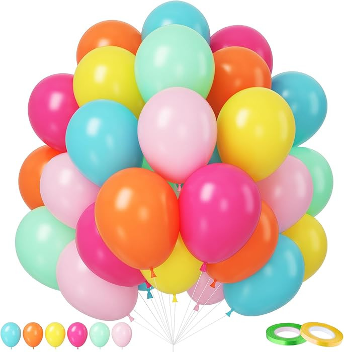 Rainbow Balloons, 12 Inch 50pcs Multicolor Rainbow Balloon Teal Blue Green Yellow Orange Hot Pink... | Amazon (US)