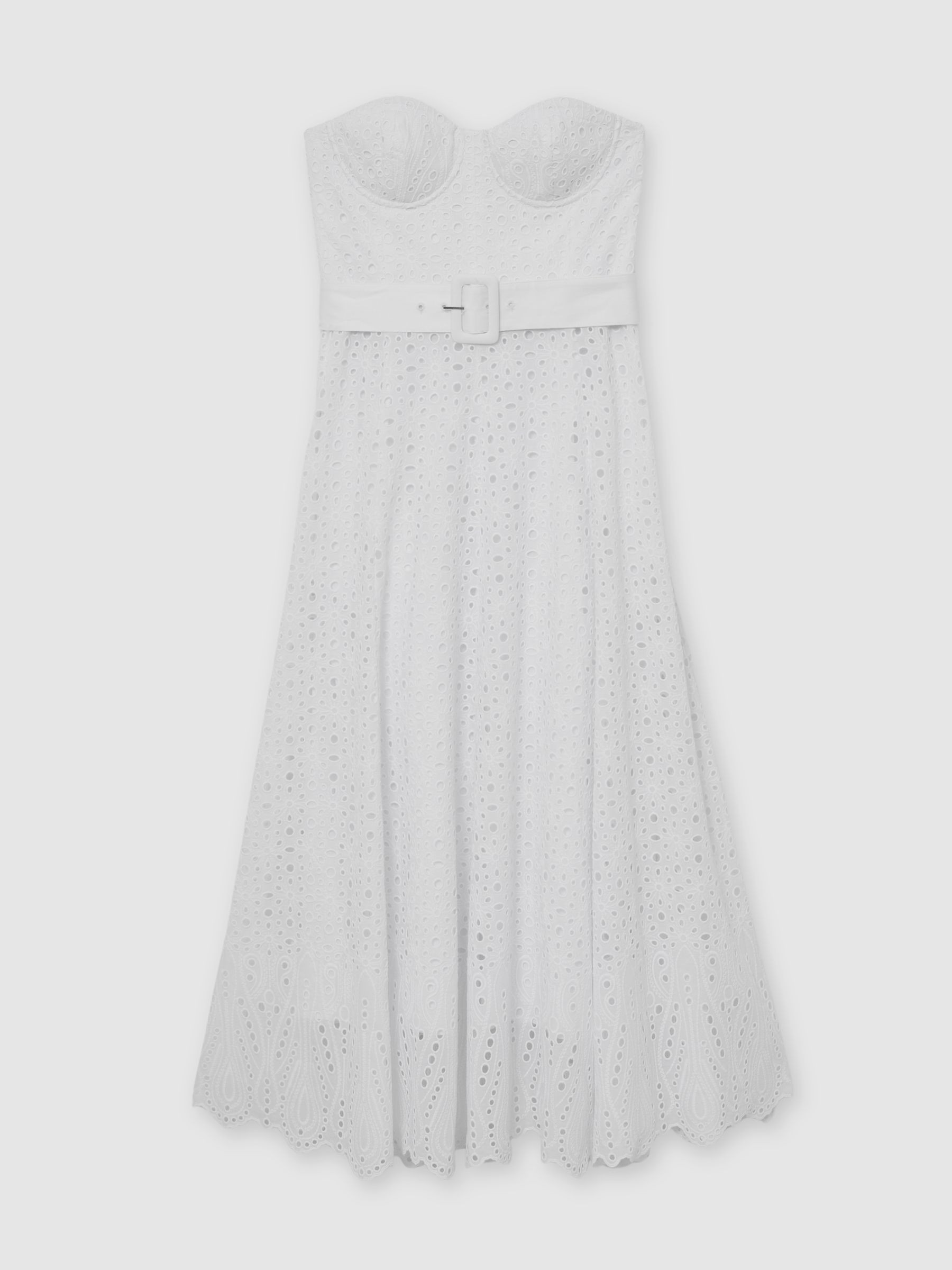 Reiss Lace Strapless Bustier Midi Dress in White - REISS | Reiss UK