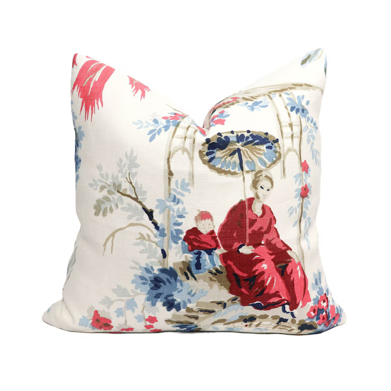 Schumacher Plaisirs de la Chine pillow cover in Bleu & Rouge 172853 // Designer pillow // High en... | Etsy (US)