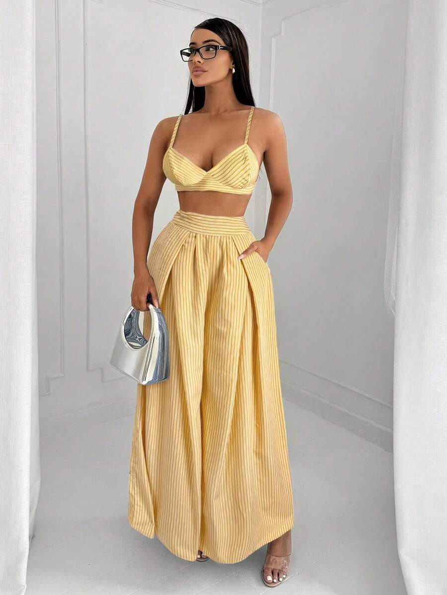 SHEIN SXY 2pcs Set Minimalist Sexy Striped Camisole And Pants Commuting Outfit | SHEIN