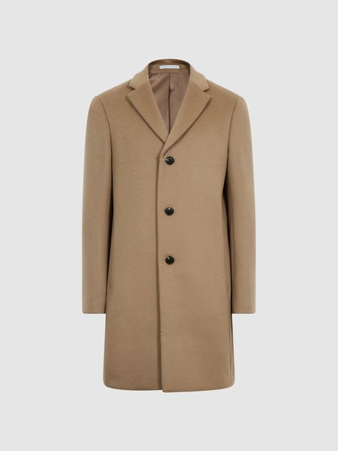 Reiss Navy Gable Single Breasted Wool Overcoat | Reiss UK
