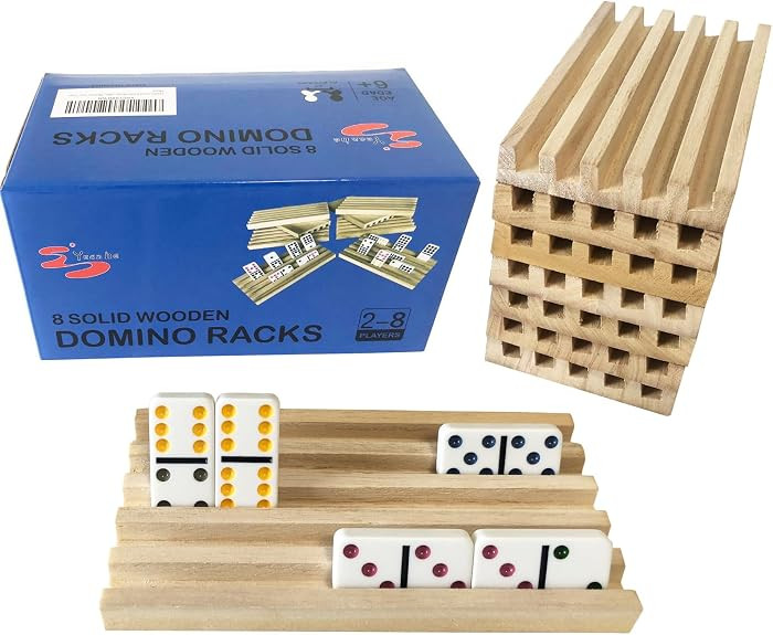 Yuanhe Domino Holder Trays Rack - Set of 8 Wooden Tiles Stand Holders for Mexican Train Rummy Chi... | Amazon (US)