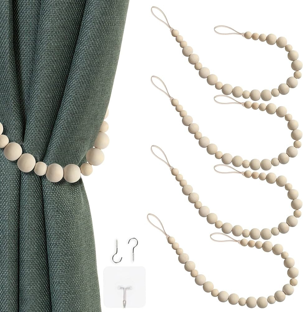 4 Pcs Wood Bead Curtain Tiebacks Curtain Ties Curtain Holdbacks Curtain Tie Back Window Treatment... | Amazon (US)