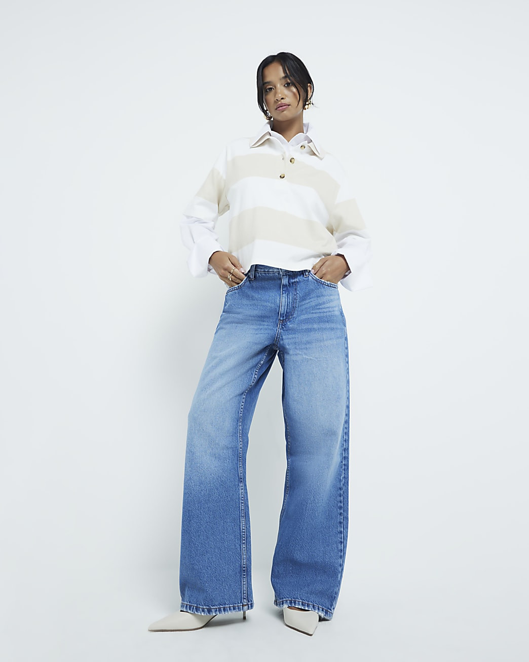 Petite blue relaxed straight fit jeans | River Island UK & IE
