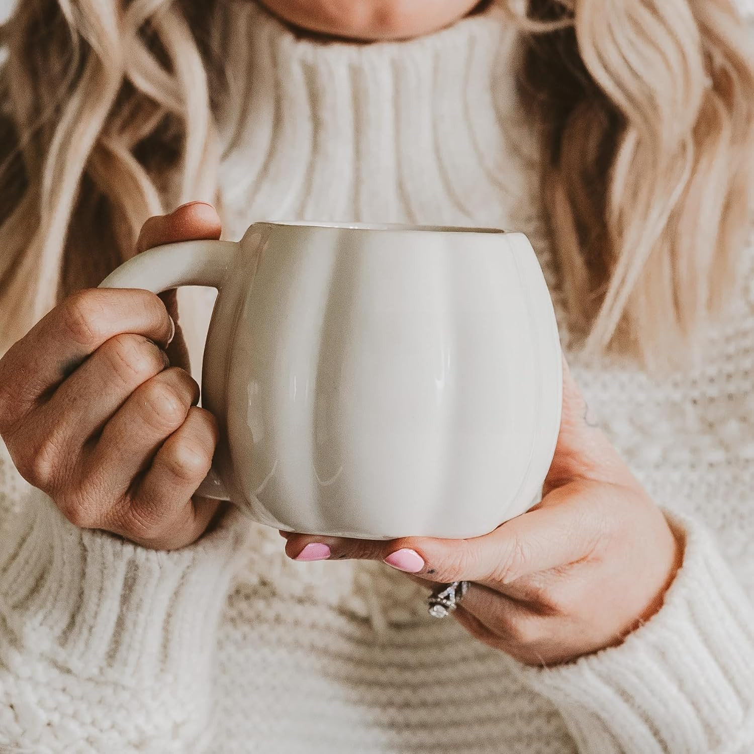 Sweet Water Decor Cream Pumpkin Coffee Mug - 19 oz Autumn Mug Dishwasher & Microwave Safe -Coffee Mug for Soothing Tea & Pumpkin Spice Latte - Ceramic Cream Fall Mug | Amazon (US)