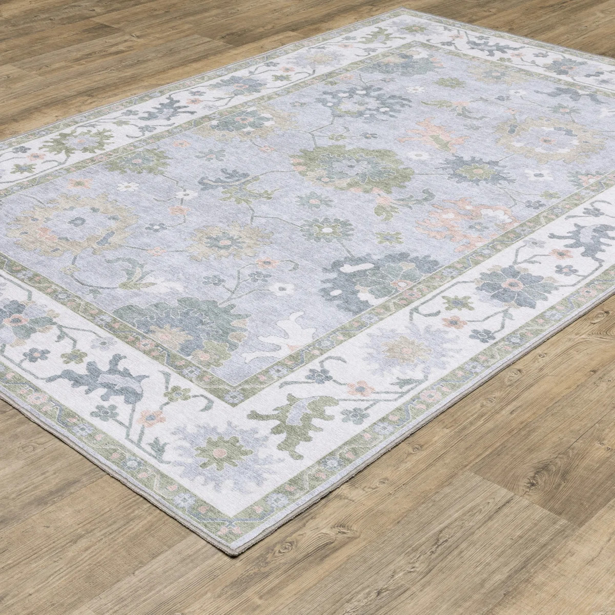 Kugler Floral Traditional Blue/ Green Printed Washable Flat Pile Area Rug | Wayfair North America