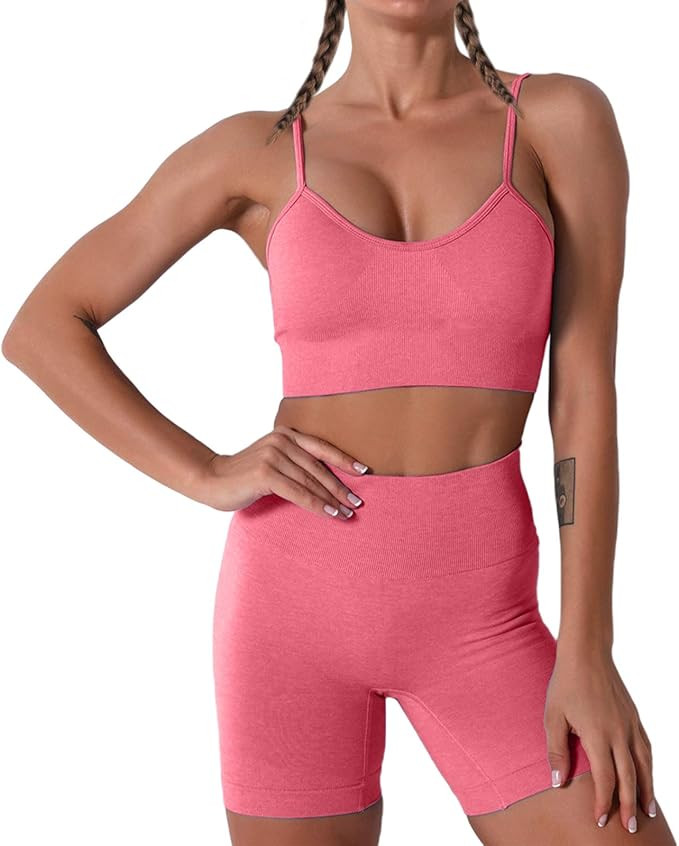 Women Seamless Yoga Set 2 Piece Workout Sport Bra with High Waist Shorts Legging Outfit Tracksuit... | Amazon (US)