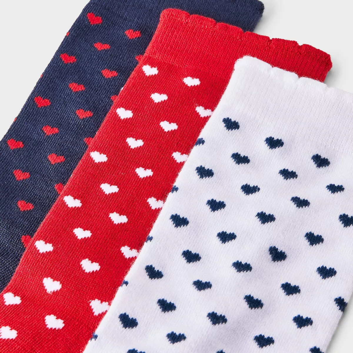 Women's Mini Hearts Scallop Cuff Valentine's Day 3pk Crew Socks - 4-10 | Target