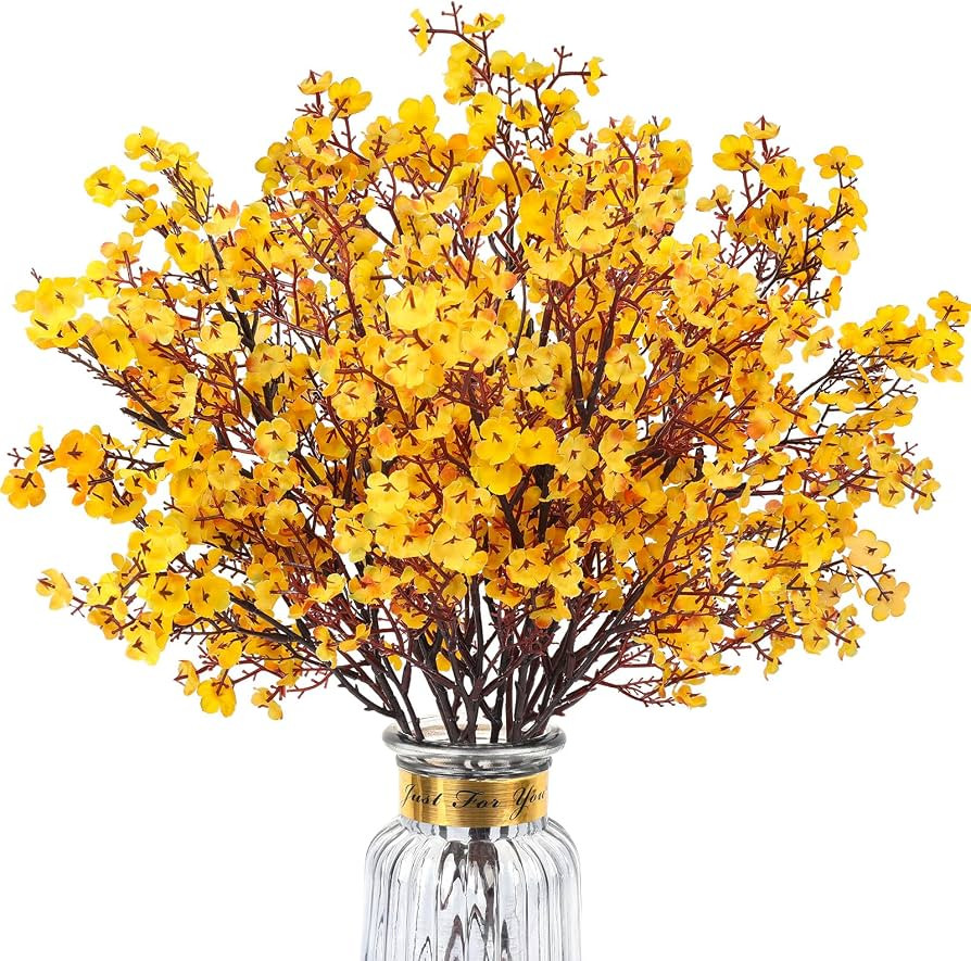 8Pcs Artificial Fall Flowers Real Touch Fake Yellow Silk Flower Decorations | Amazon (US)