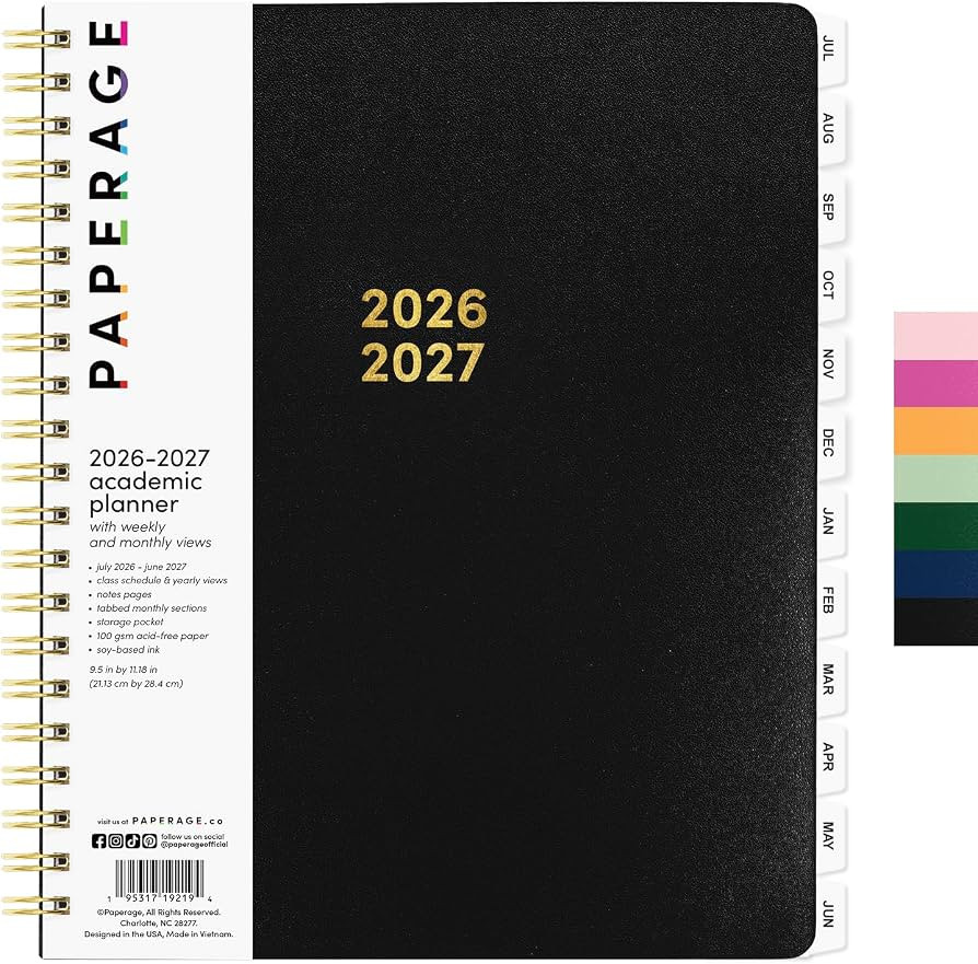 PAPERAGE Academic Planner, Weekly & Monthly Planner & Calendar, 12-Months, July 2026 - June 2027,... | Amazon (US)