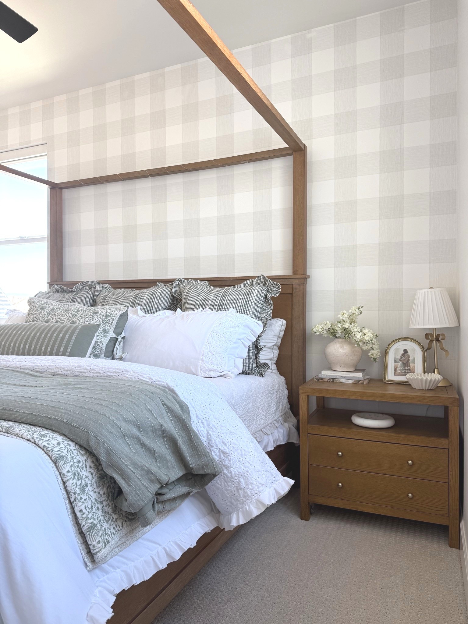 A cozy corner of the bedroom.
Warm wood, soft linens, and a little pattern on the walls to bring it all together. 🤌🏻

#LTKHome