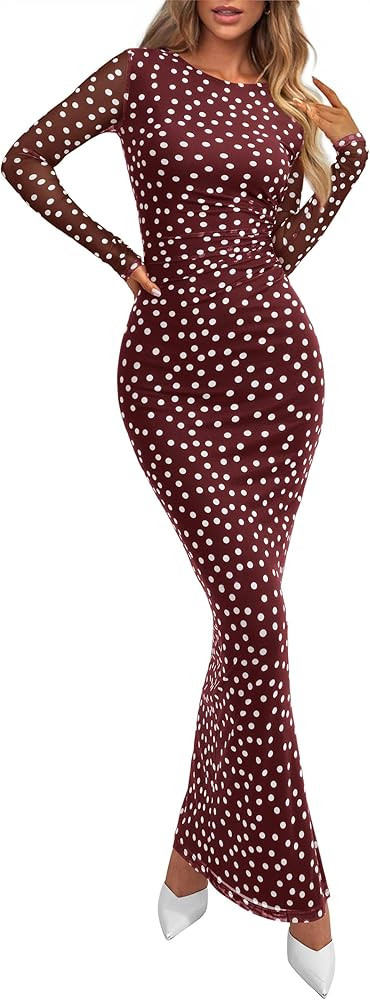 PRETTYGARDEN Women's Bodycon Maxi Dress Fall Spring Fashion Long Sleeve Floral Print Tight Fitted... | Amazon (US)