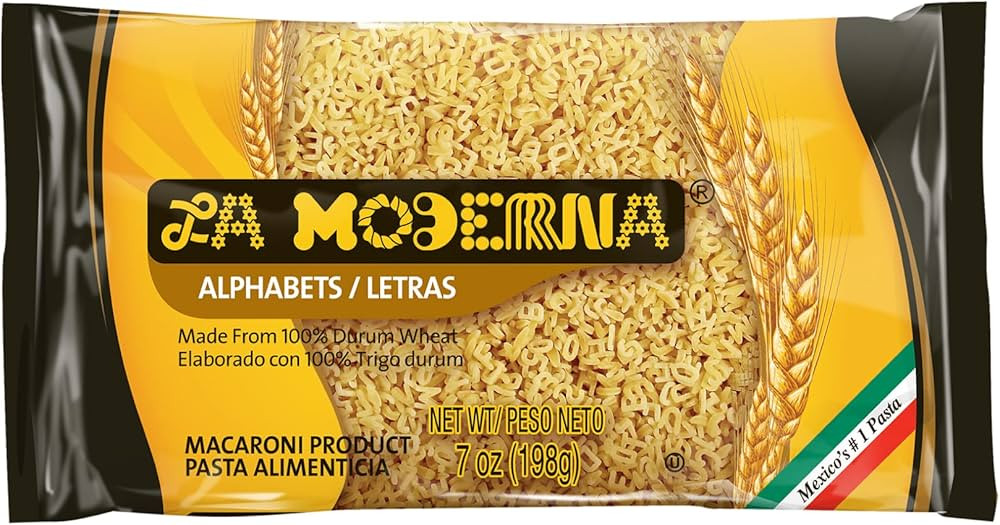 La Moderna Alphabet Pasta, Noodles, Durum Wheat, Protein, Fiber, Vitamins, 7 Oz | Amazon (US)