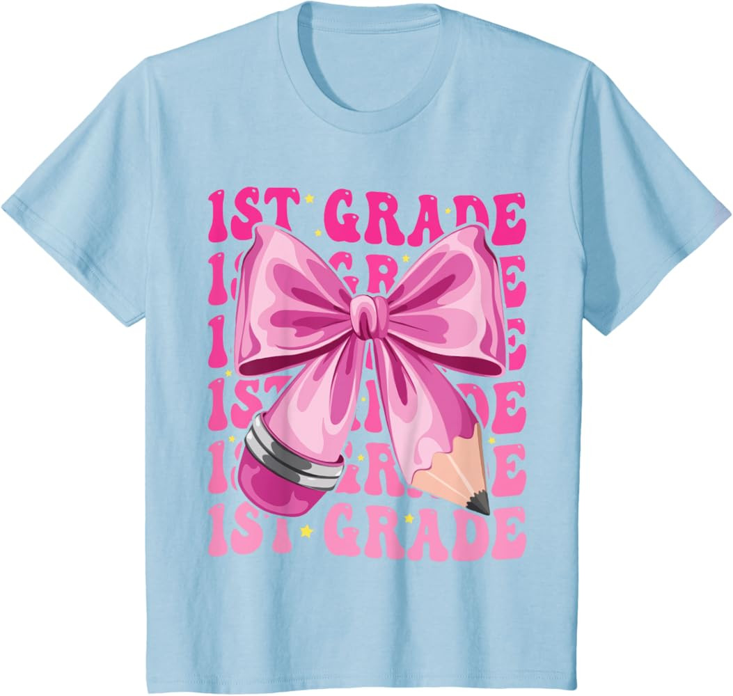 1st Grade Girls Coquette Bow Back To School First Grade T-Shirt | Amazon (US)