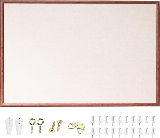 24'' x 36'' Large Linen Bulletin Board, Cork Board for Walls, Walnut Wood Style Frame, Vision Boa... | Amazon (US)