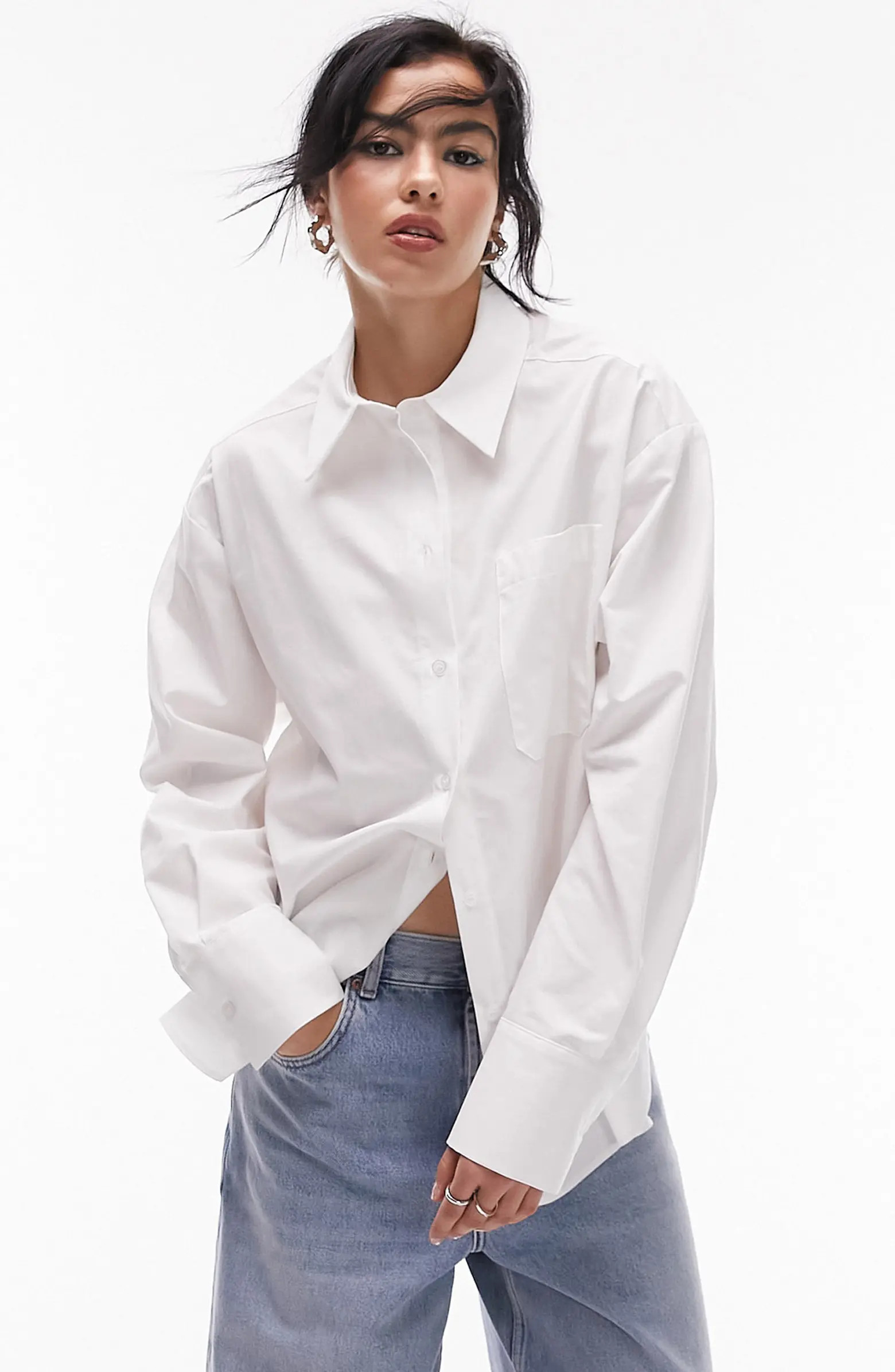 Topshop Oversize Cotton Poplin Button-Up Shirt | Nordstrom | Nordstrom