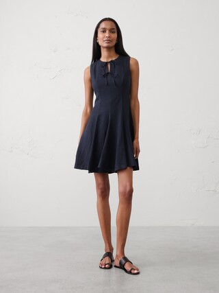 Linen-Blend Tie-Front Mini Dress | Banana Republic Factory