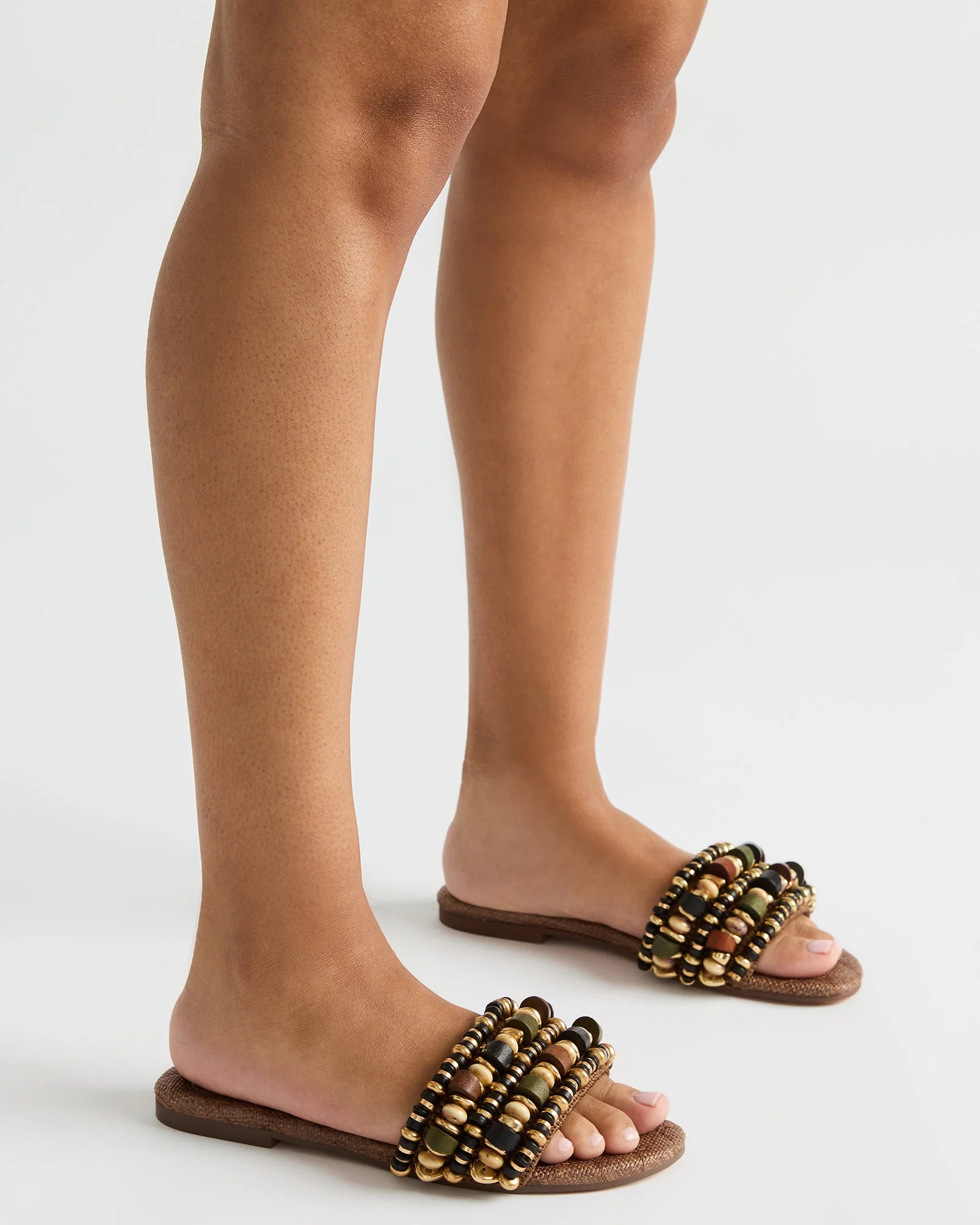 MARIKA Beads Brown Raffia Round-Toe Slide Women's Sandal | Steve Madden (US)