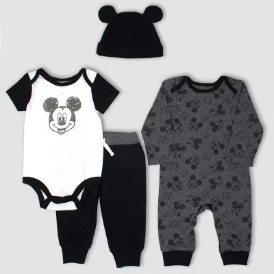 Baby Boys' Disney Mickey Mouse & Friends Mickey Mouse 4pc Set - Gray/Black | Target