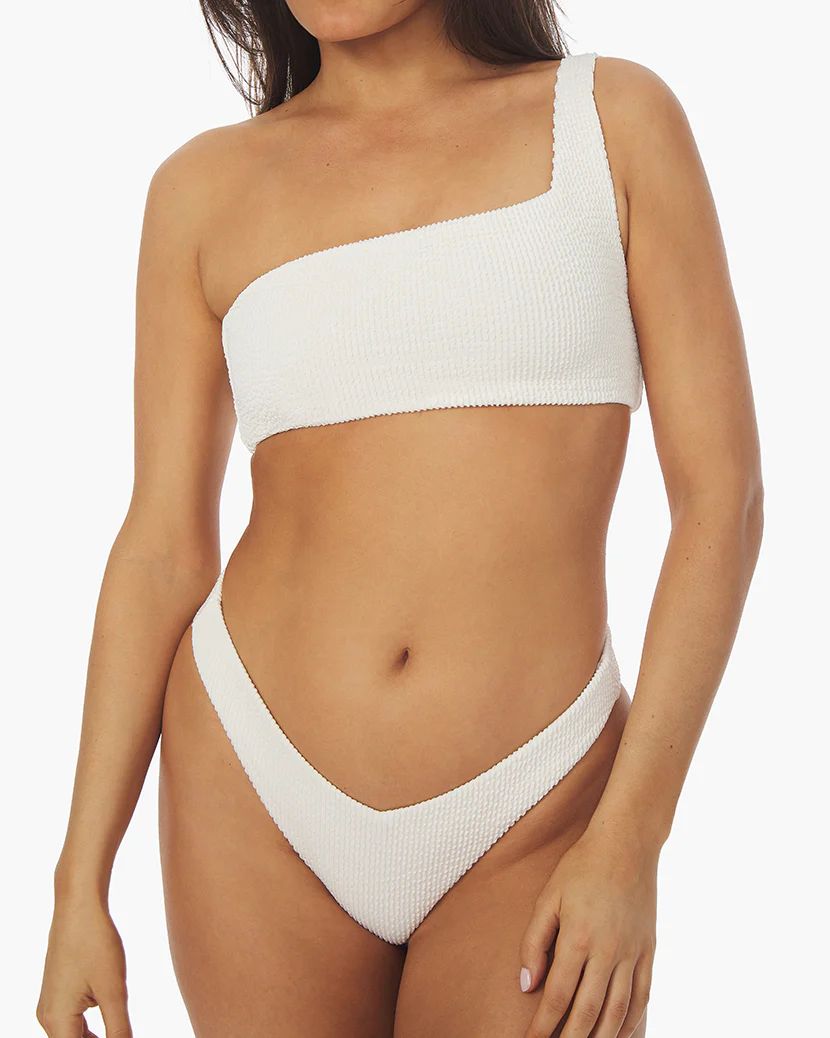 One Shoulder Spongie Seersucker Bikini Top | We Wore What