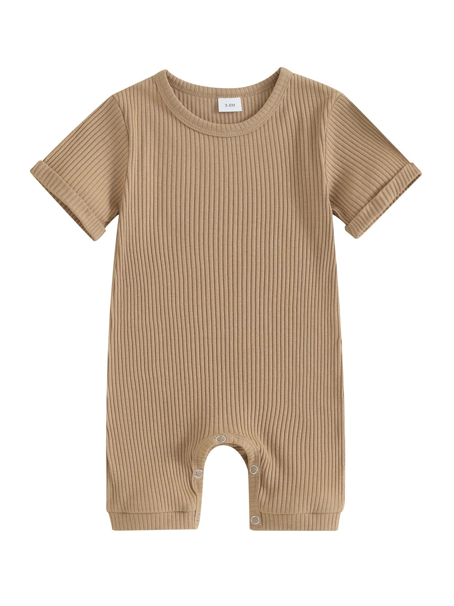 Qtinghua Newborn Infant Baby Boy Ribbed Romper Short Sleeve Solid Color Jumpsuit Bodysuit Summer ... | Walmart (US)