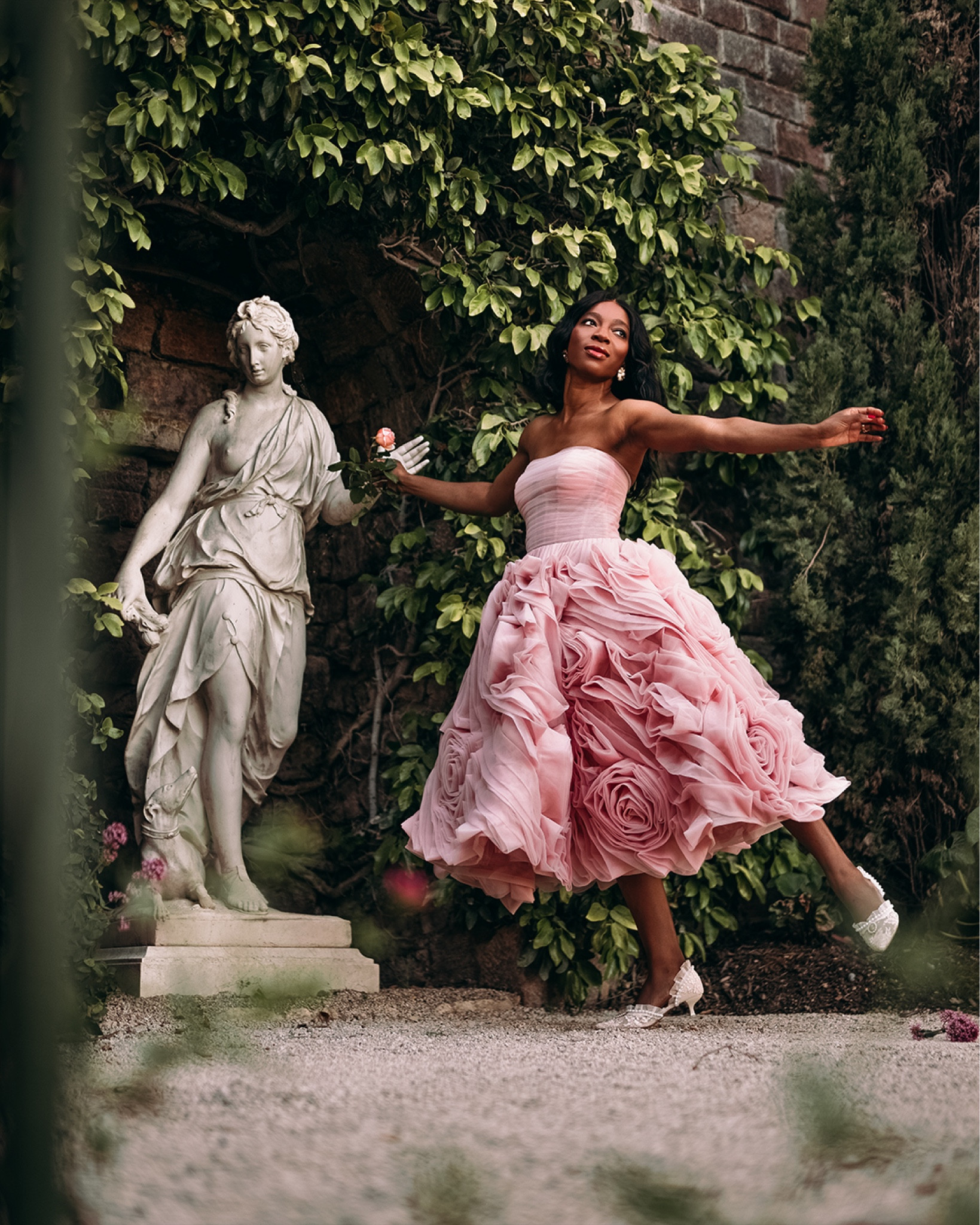 ANDRESD アンドレスド blooming tulle dress Andrea & Leo A1340 Blush Off Shoulder Floral Applique