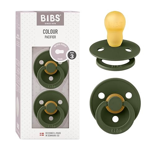 BIBS Pacifiers Colour Collection | Natural Rubber Baby Pacifier | Round Nipple | Set of 2 BPA-Free Soothers | Made in Denmark | 18+ Months (Pack of 2) | Hunter Green | Amazon (US)