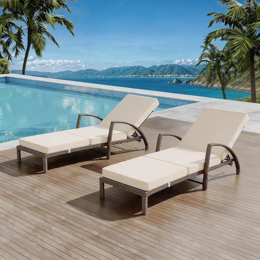 Garvee Outdoor Chaise Lounge Chairs Set of 2, PE Rattan Wicker Patio Lounge Chairs with 5-Positio... | Amazon (US)