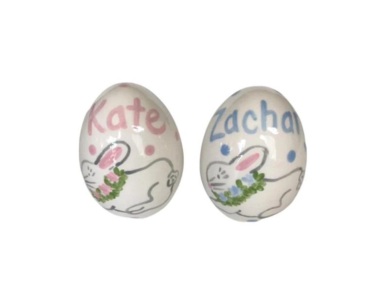 Small Hand Painted Personalized Ceramic Bunny Easter Eggs| Blue and Pink | Etsy (US)