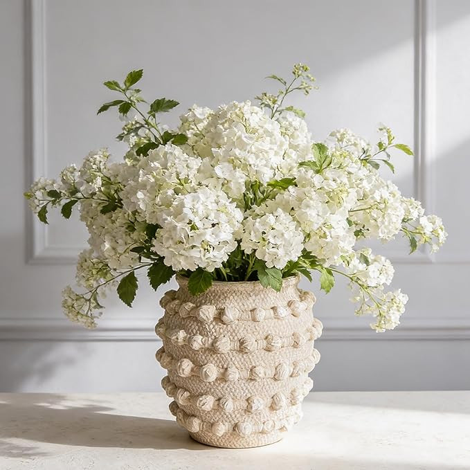 DN DECONATION Beige Rustic Farmhouse Vase, 6.3 Inch Textured Boho Vase for Home Decor, Cement Dec... | Amazon (US)