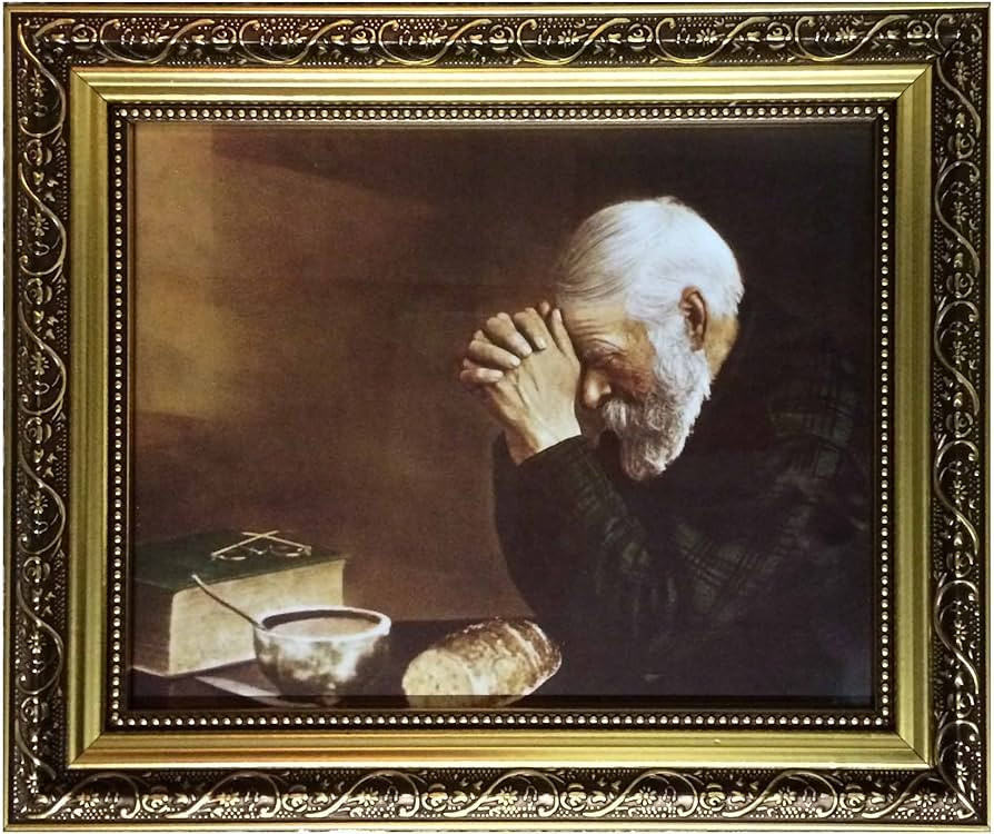 Daily Bread Man Praying at Dinner Table Grace Framed Art Print | Amazon (US)