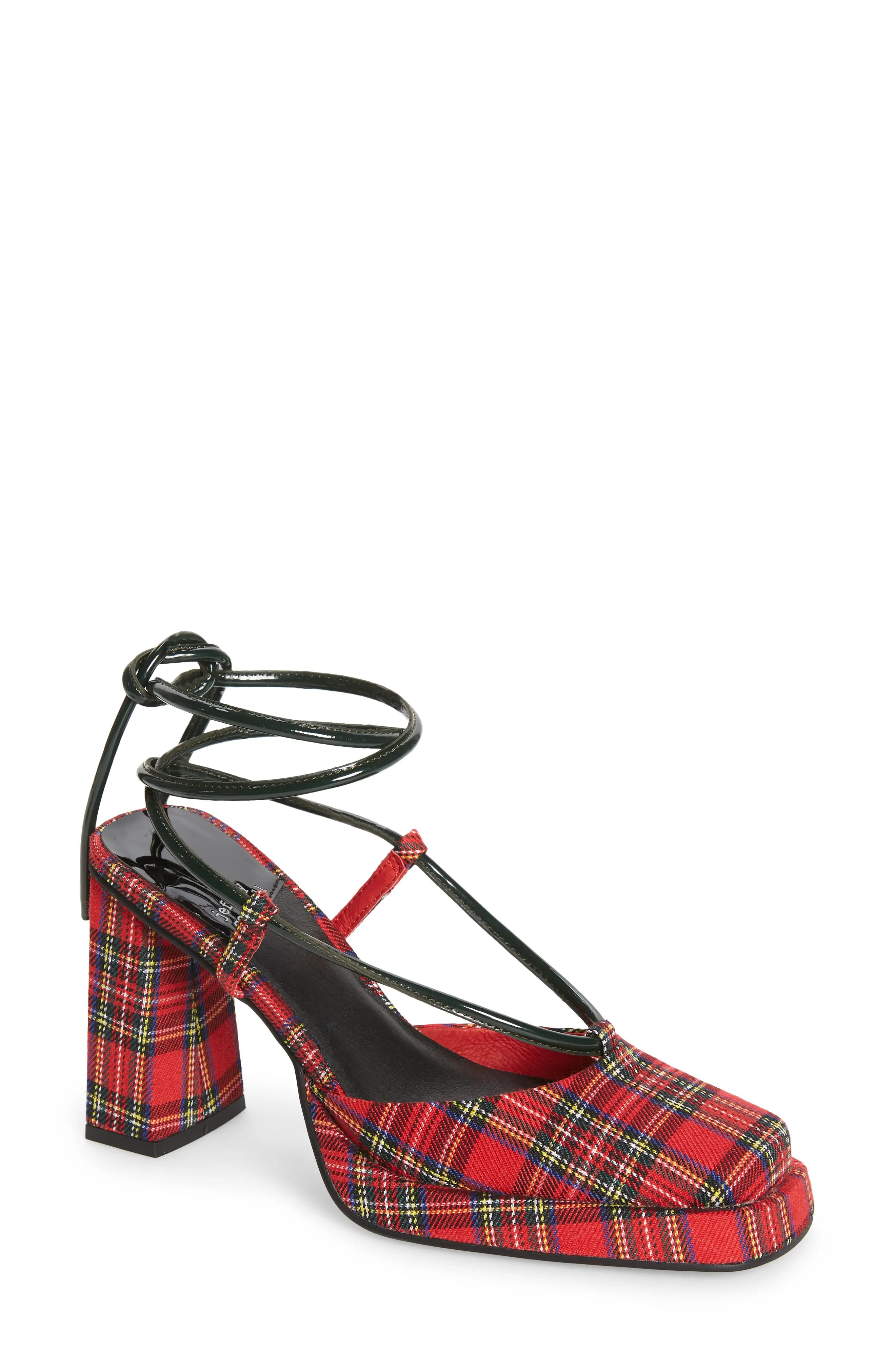 Jeffrey Campbell Smoked Ankle Tie Pump, Size 7.5 in Red Tartan at Nordstrom | Nordstrom