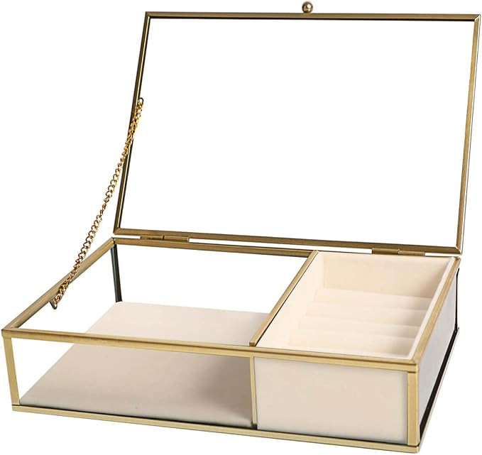 Ylu Yni Glass Jewelry Box for Women, with Velvet Tray and Trinket Organizer inside, Clear Display... | Amazon (US)